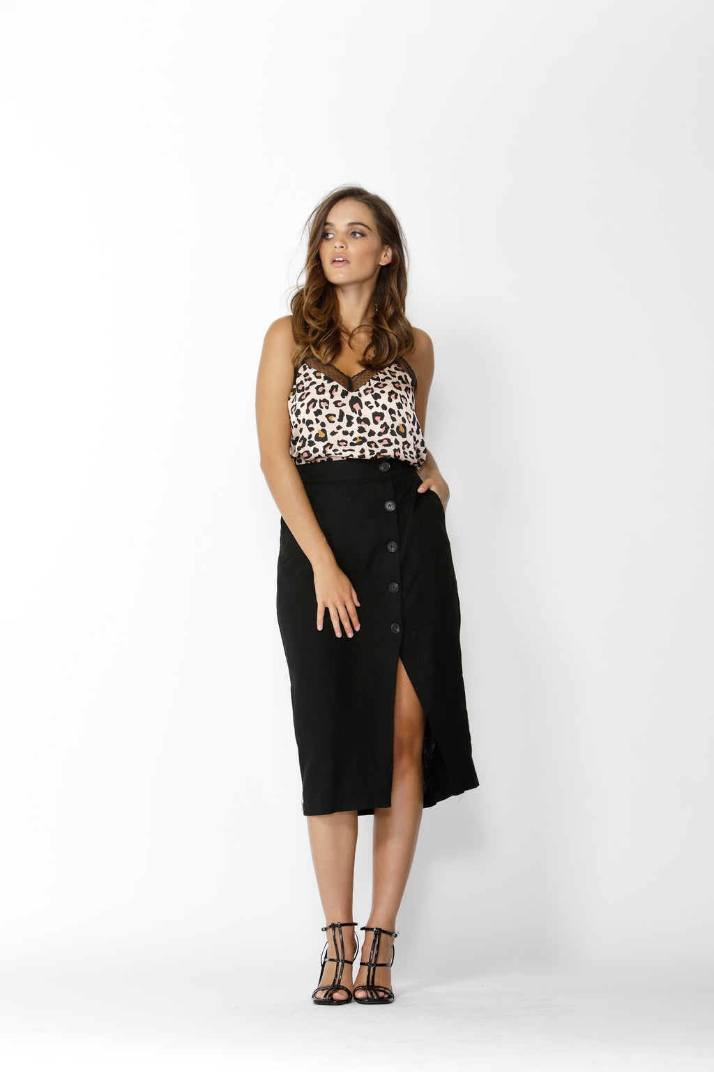 SASS - INTO THE WILD BUTTONED SKIRT - BLACK
